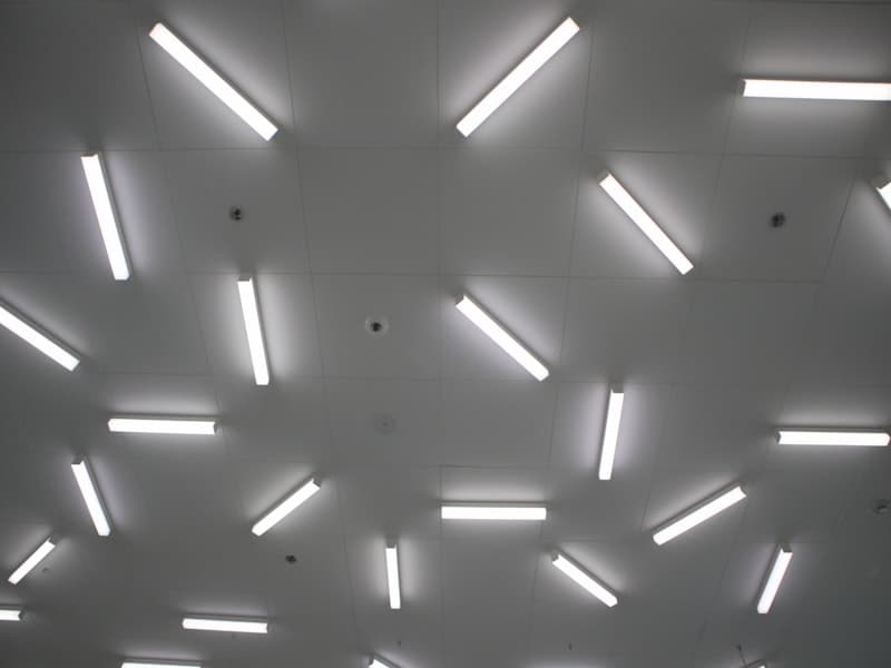 LED ceiling light panels in a commercial building